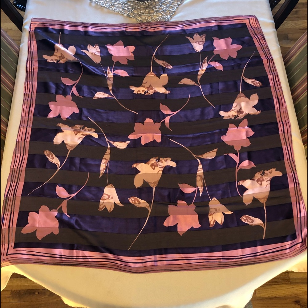 bill blass Purple and Pink Floral Silk Scarf